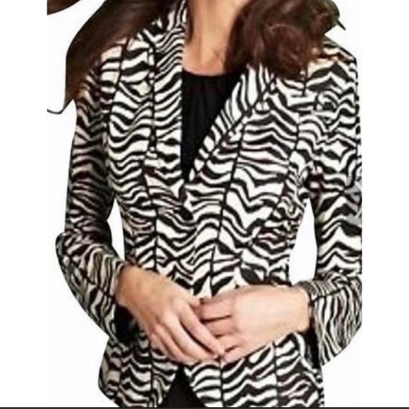 Calvin Klein Linen Blend Blazer Women's Size 8 Long Sleeve Zebra Animal Print - Picture 2 of 6